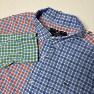 Vineyard Vines Mens Whale Shirt Size XXL Multicolor Gingham Preppy Lightweight